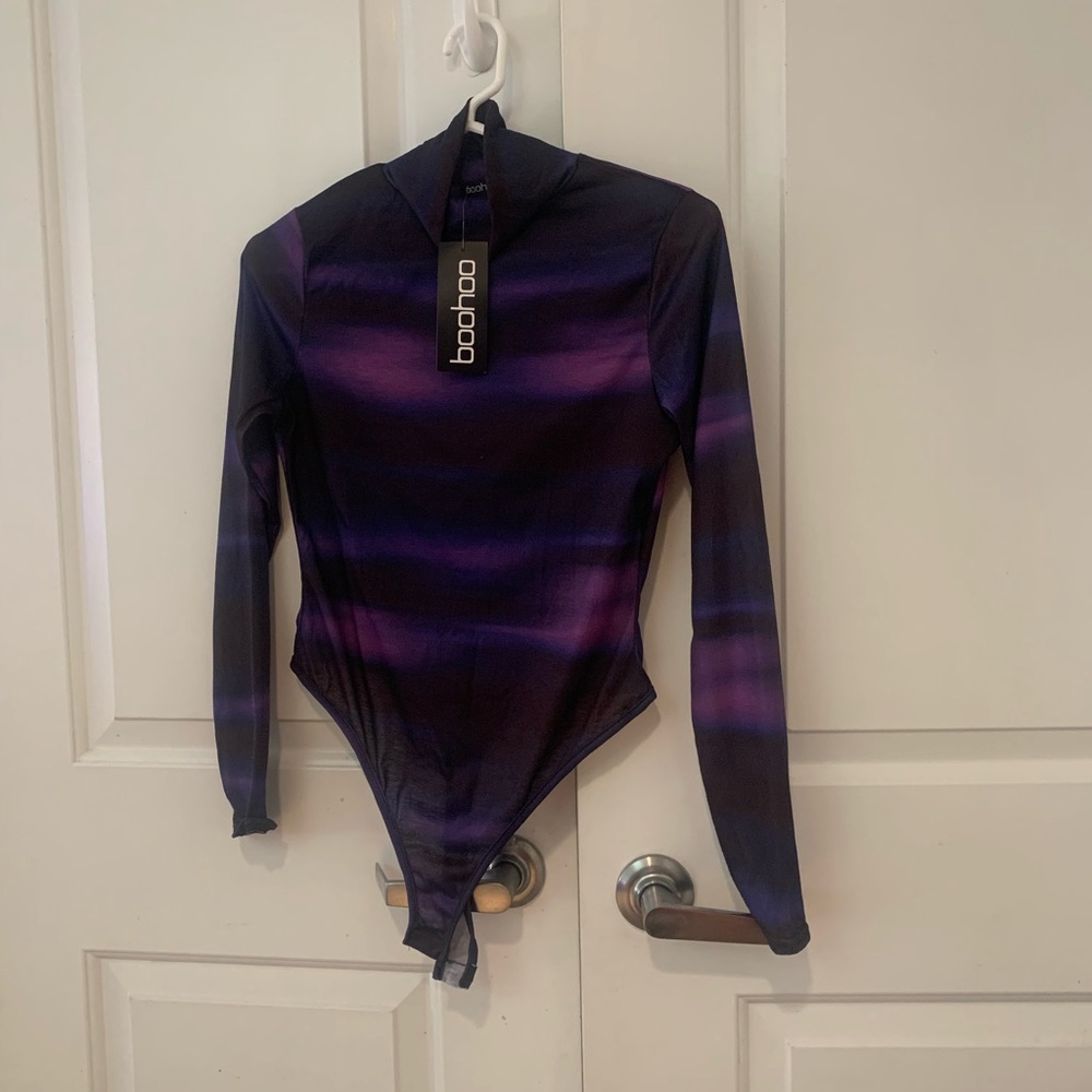 Boohoo Purple & Black Ombre Striped Long-Sleeve Bodysuit